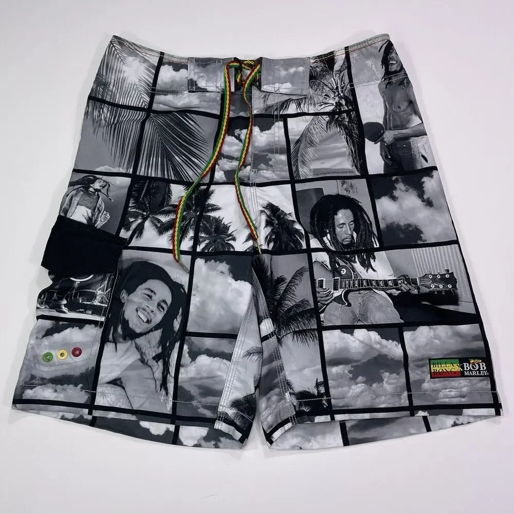 Billabong Board Shorts Mens 33 Gray Bob Marley Photo Surf Swim Trunks Beach 10”
